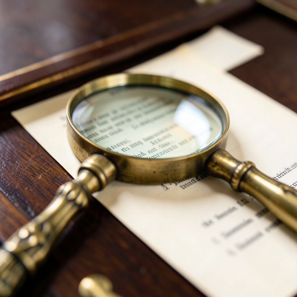 Cláusula de contrato laboral bajo lupa sobre documento con detalles mecánicos decorativos